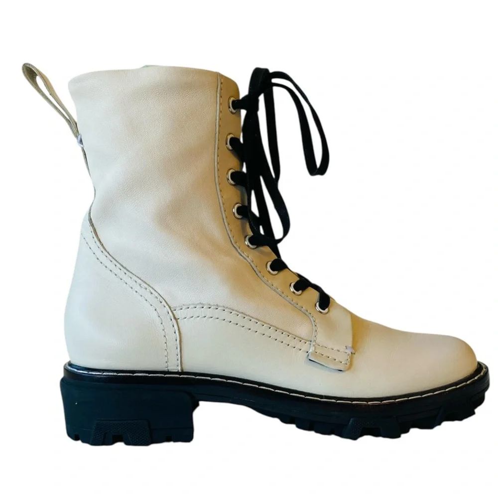 Rag & Bone Shiloh Combat Boots White Leather Black Lug Sole Women’s 39 (8.5–9) - Picture 6 of 14